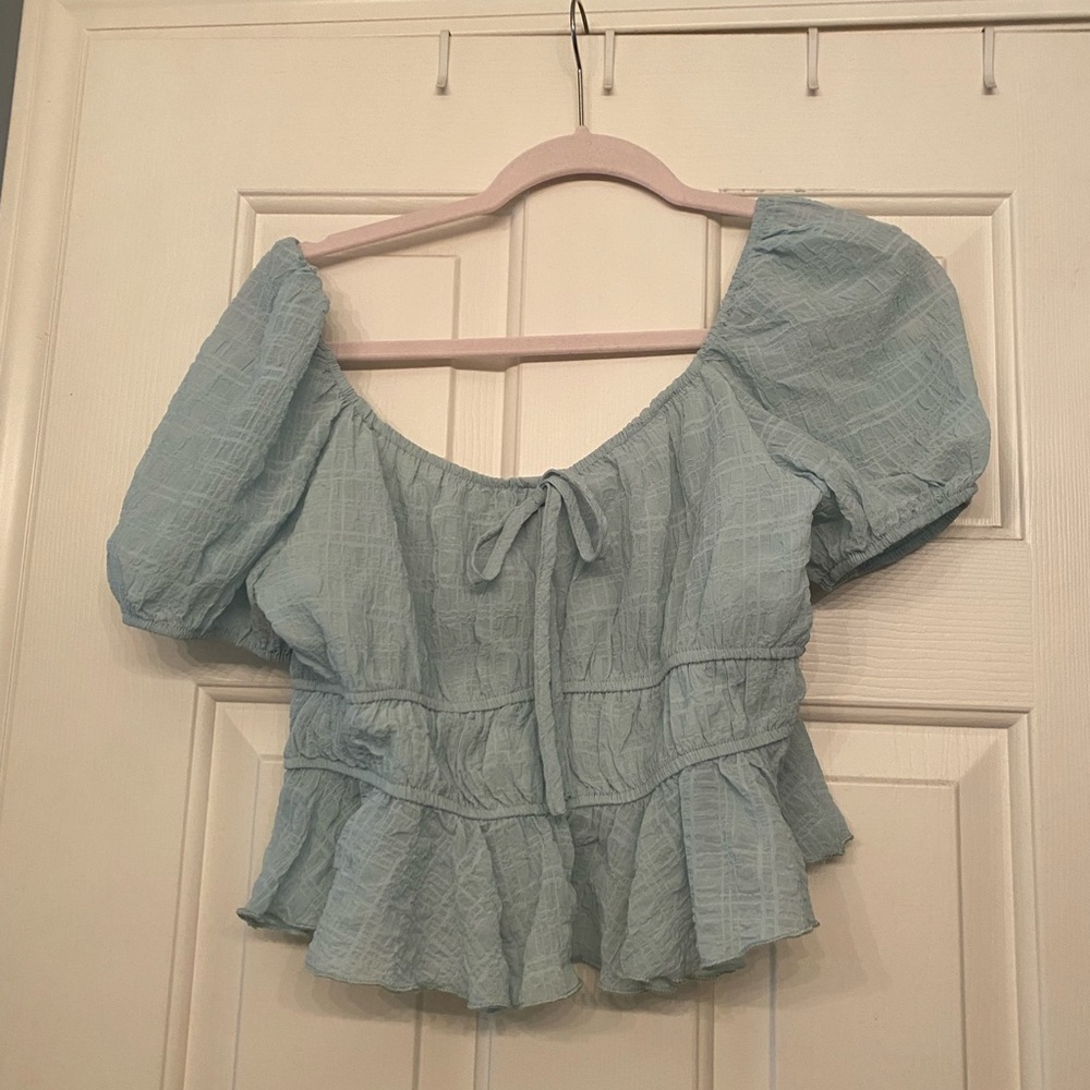 Blue/ teal large blouse with puff sleeve